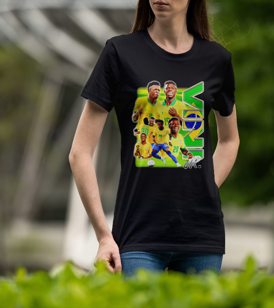 Vinicius Junior Brazil Number 10 Yellow Green Soccer Team Collage T-Shirt