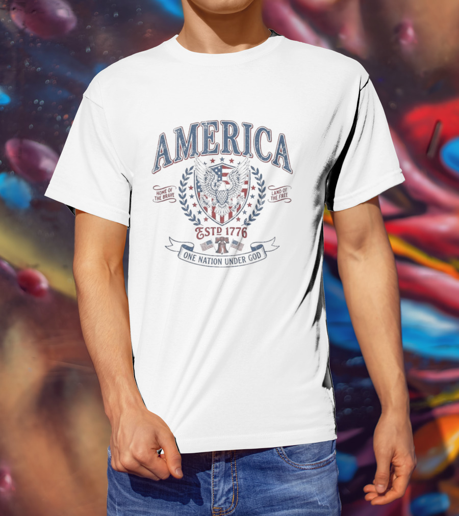 America Est 1776 One Nation Under God Home Of Brave Land Of The Free T-Shirt