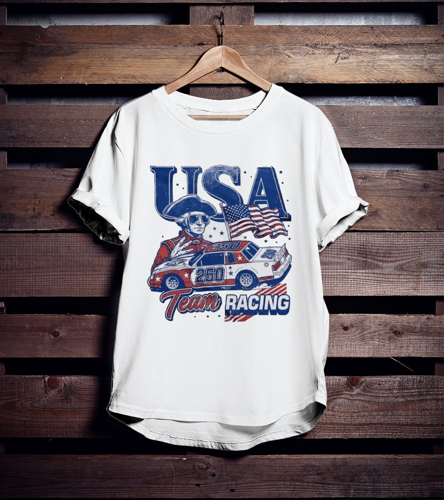 USA Team Racing 250 George Washington American Flag T-Shirt
