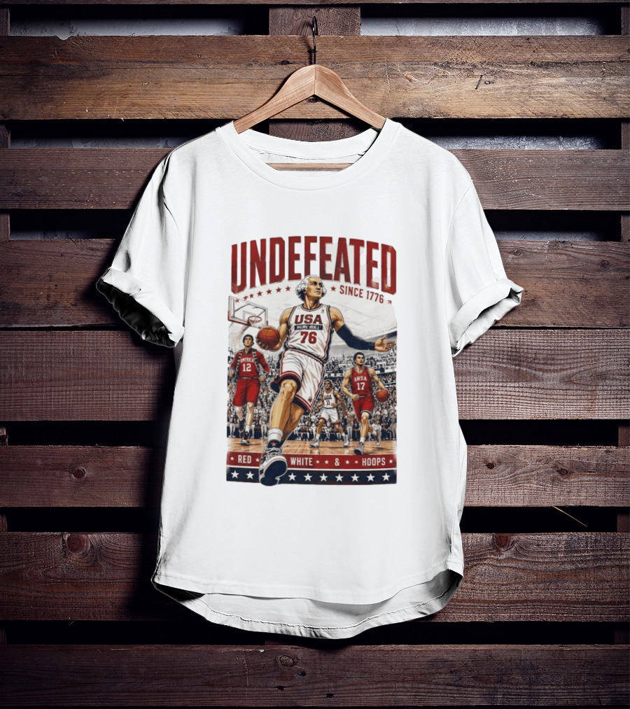 Undefeated USA Basketball Since 1776 Red White Hoops George Washington T-Shirt