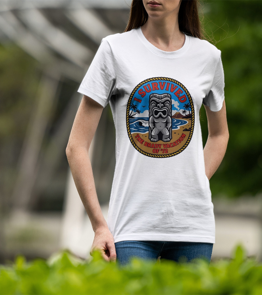 I Survived The Brady Vacation Of '72 Tiki Idol Ocean Scene T-Shirt