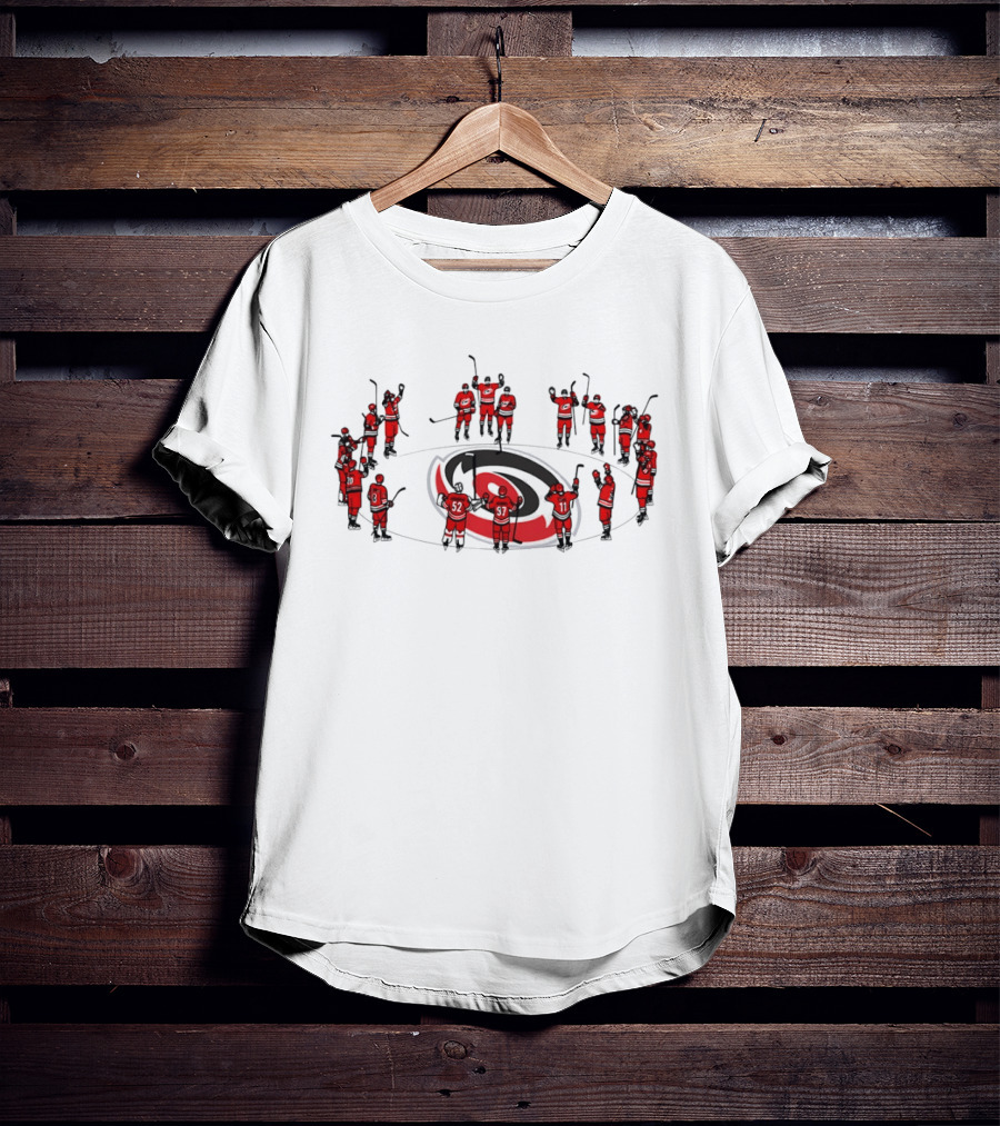 Carolina Hurricanes Team Celebrating On Logo Ice Hockey Scene T-Shirt