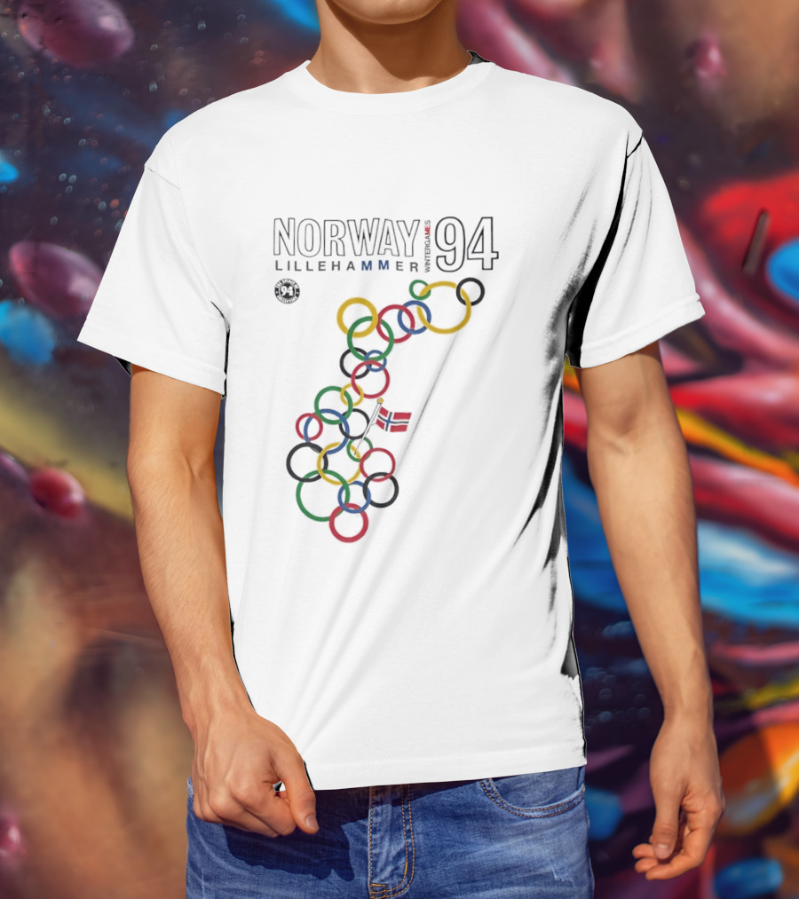Norway Lillehammer 1994 Winter Games Rings Map T-Shirt