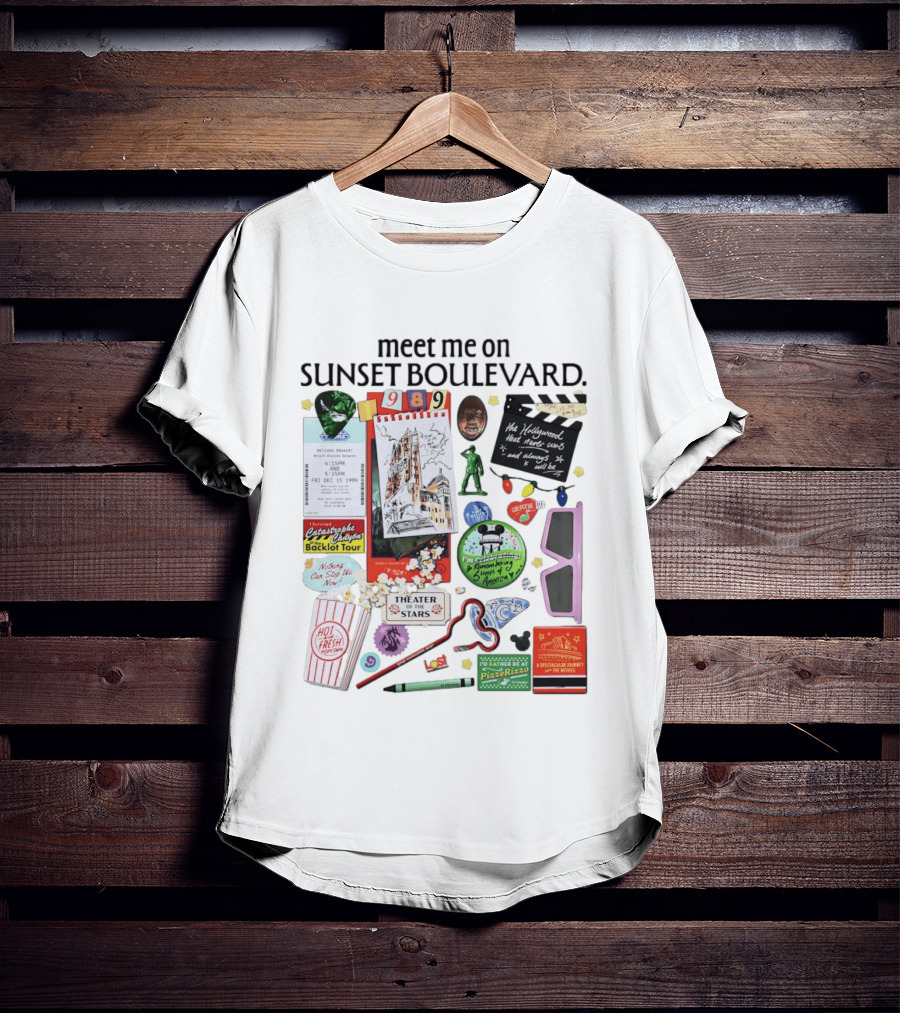 Meet Me On Sunset Boulevard Hollywood Tower Of Terror Theater Of The Stars Pizza Rizzo 3D Glasses Collage T-Shirt