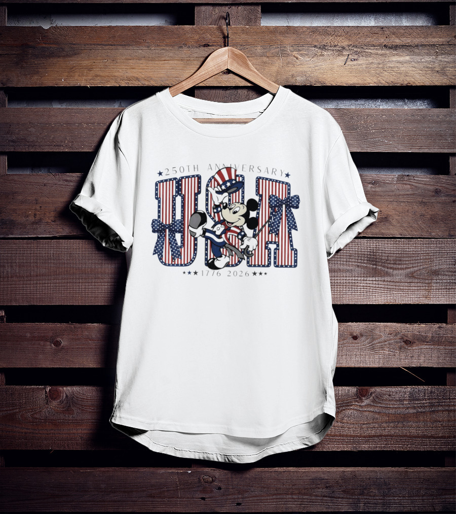 250th Anniversary Mickey Mouse USA 1776 2026 Patriotic Bow Disney Holiday T-Shirt