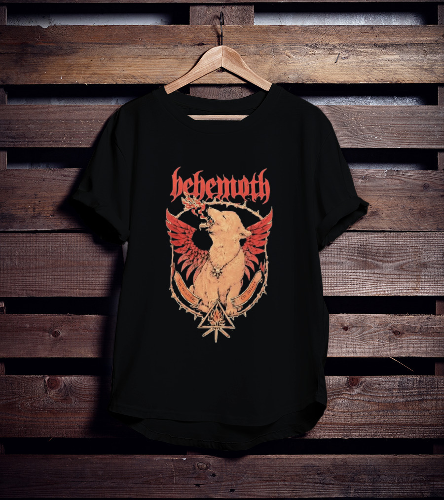 Behemoth The Wolfling Ov Siberia Fire Wings Wolf Sun Sigil Black Metal Music T-Shirt