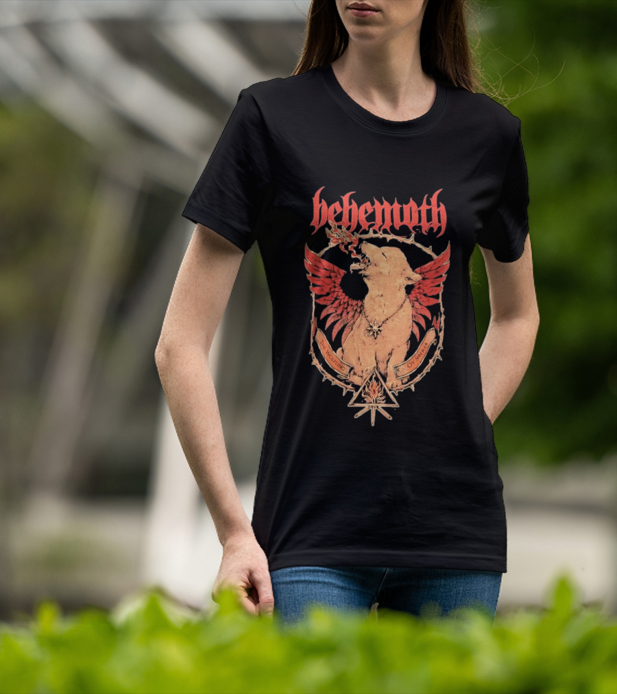 Behemoth The Wolfling Ov Siberia Fire Wings Wolf Sun Sigil Black Metal Music T-Shirt