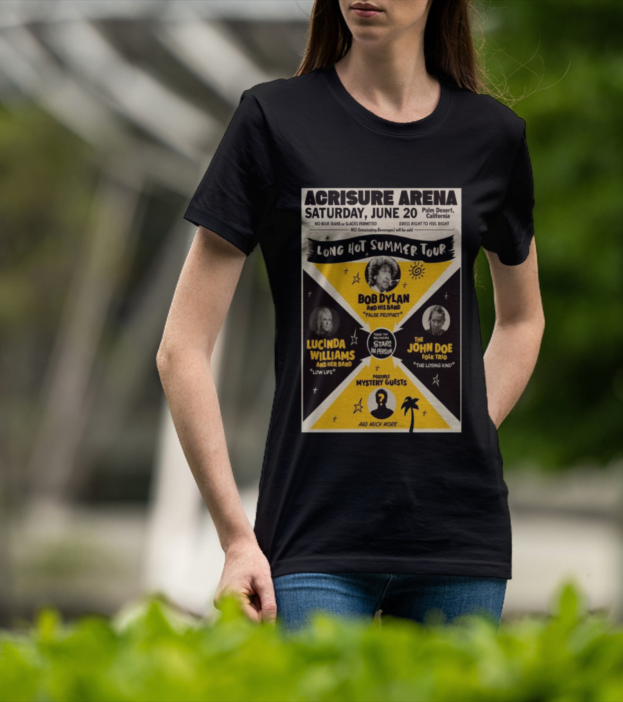 Bob Dylan Long Hot Summer Tour Acrisure Arena June 20 2026 Palm Desert Featuring Lucinda Williams John Doe T-Shirt