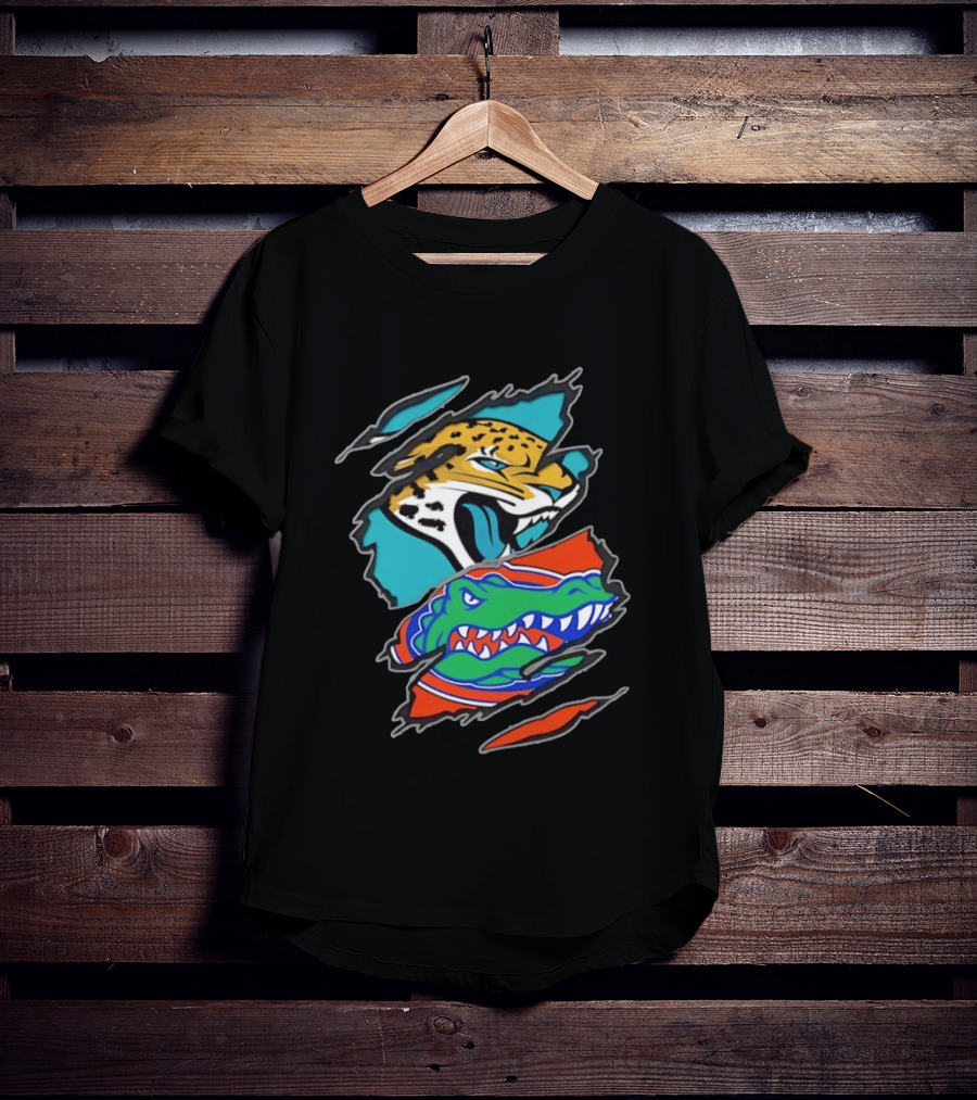 Jacksonville Jaguars Florida Gators Two Teams One Heart Scratch T-Shirt