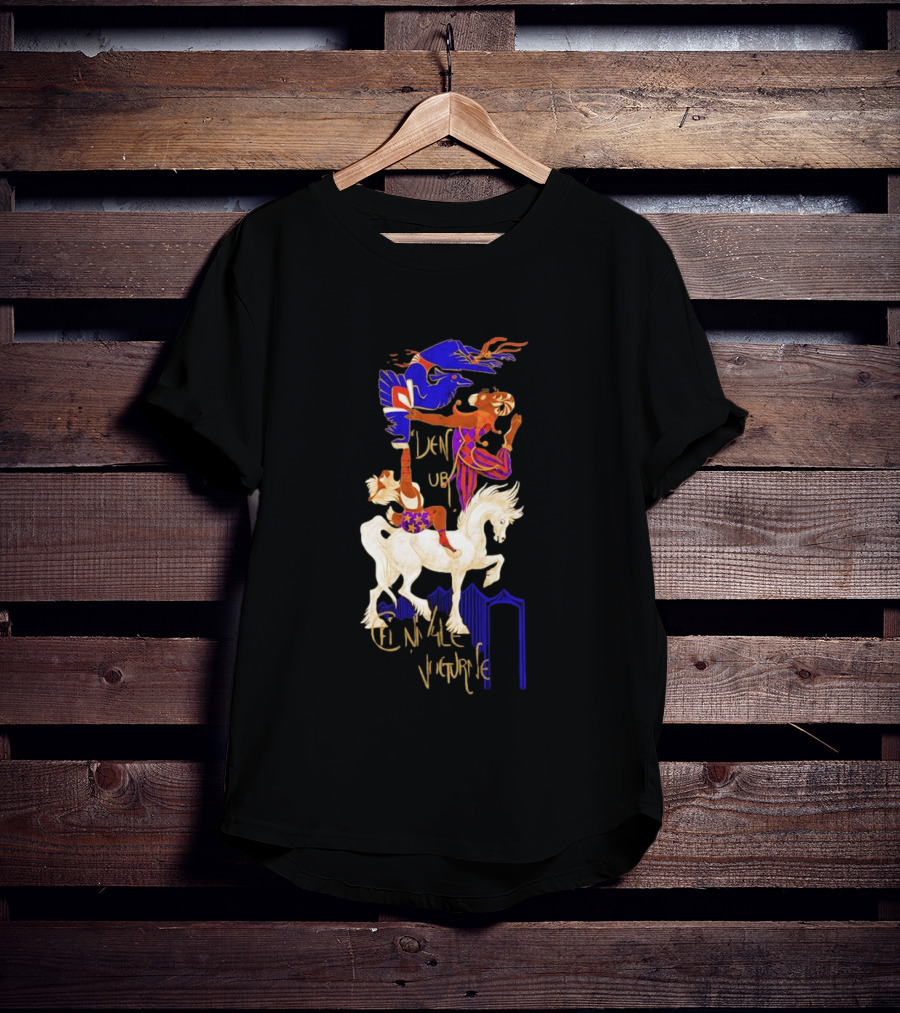 Cirque Style Acrobats On Horseback With Blue And Gold Accents T-Shirt