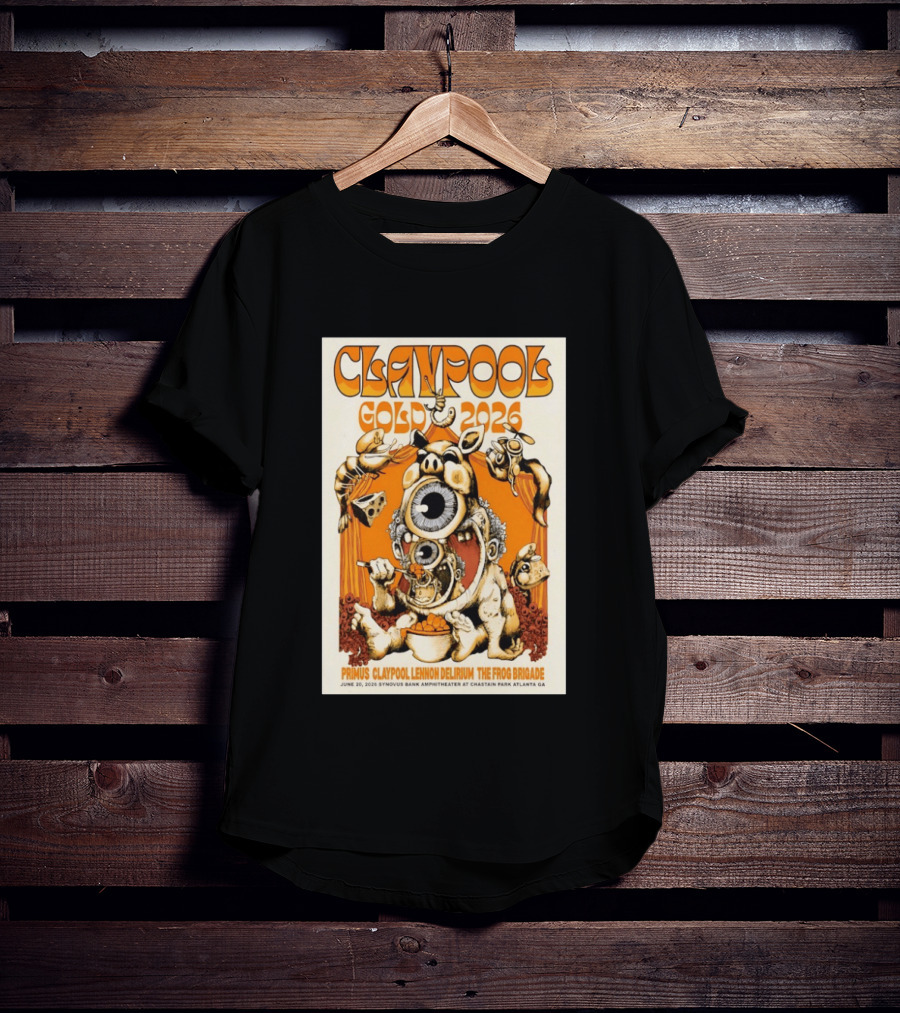 Claypool Gold 2026 Primus Lennon Delirium The Frog Brigade Atlanta June 20 Synovus Bank Amphitheater T-Shirt