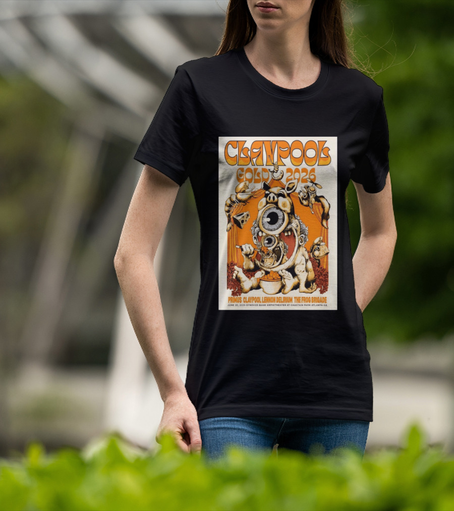 Claypool Gold 2026 Primus Lennon Delirium The Frog Brigade Atlanta June 20 Synovus Bank Amphitheater T-Shirt