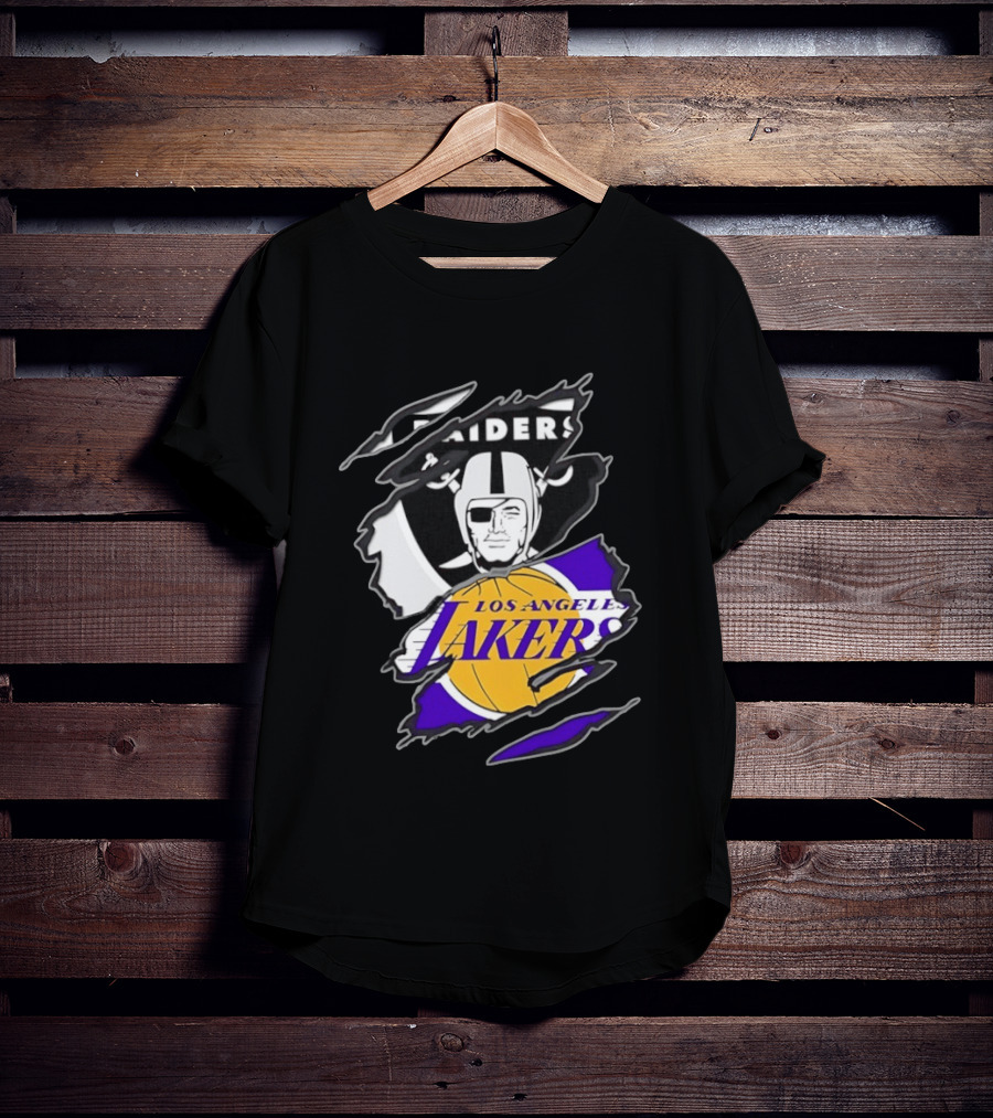 Las Vegas Raiders Los Angeles Lakers Two Teams One Heart Scratch T-Shirt