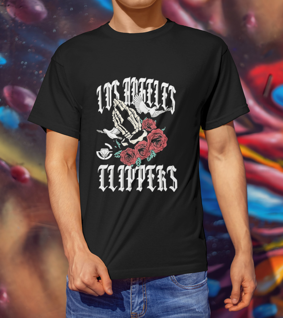 Los Angeles Clippers Praying Skeleton Hands Roses Doves T-Shirt