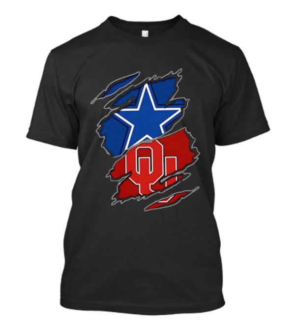 Dallas Cowboys Oklahoma Sooners Two Teams One Heart Scratch T-Shirt