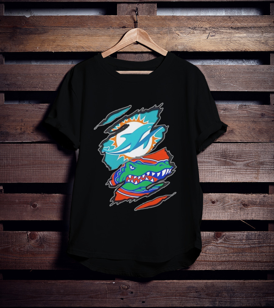 Miami Dolphins Florida Gators Two Teams One Heart Scratch T-Shirt