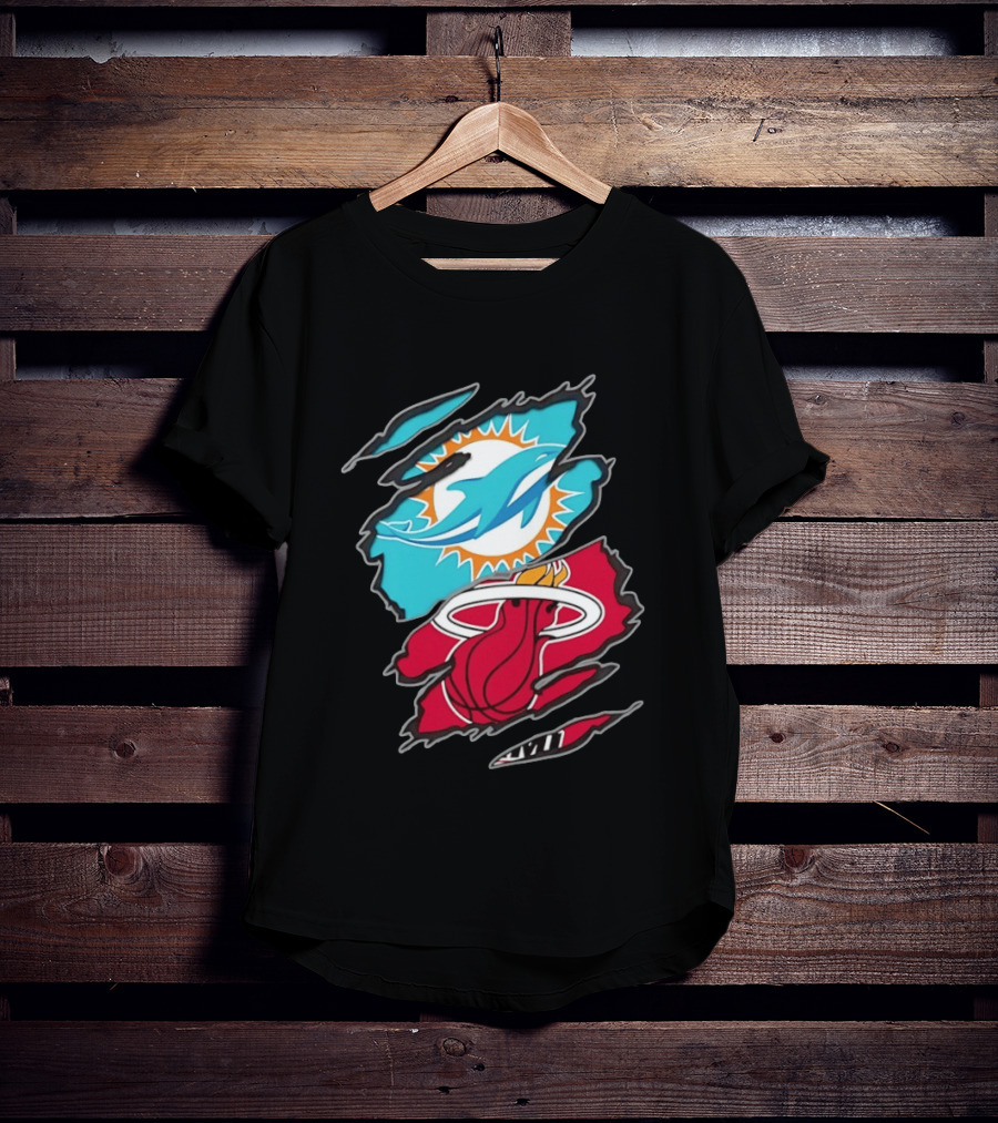 Miami Dolphins Miami Heat Two Teams One Heart Scratch T-Shirt