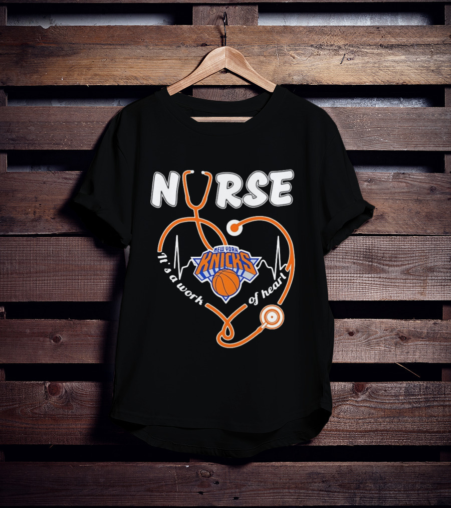 New York Knicks Nurse Stethoscope Heartbeat It's A Work Of Heart T-Shirt