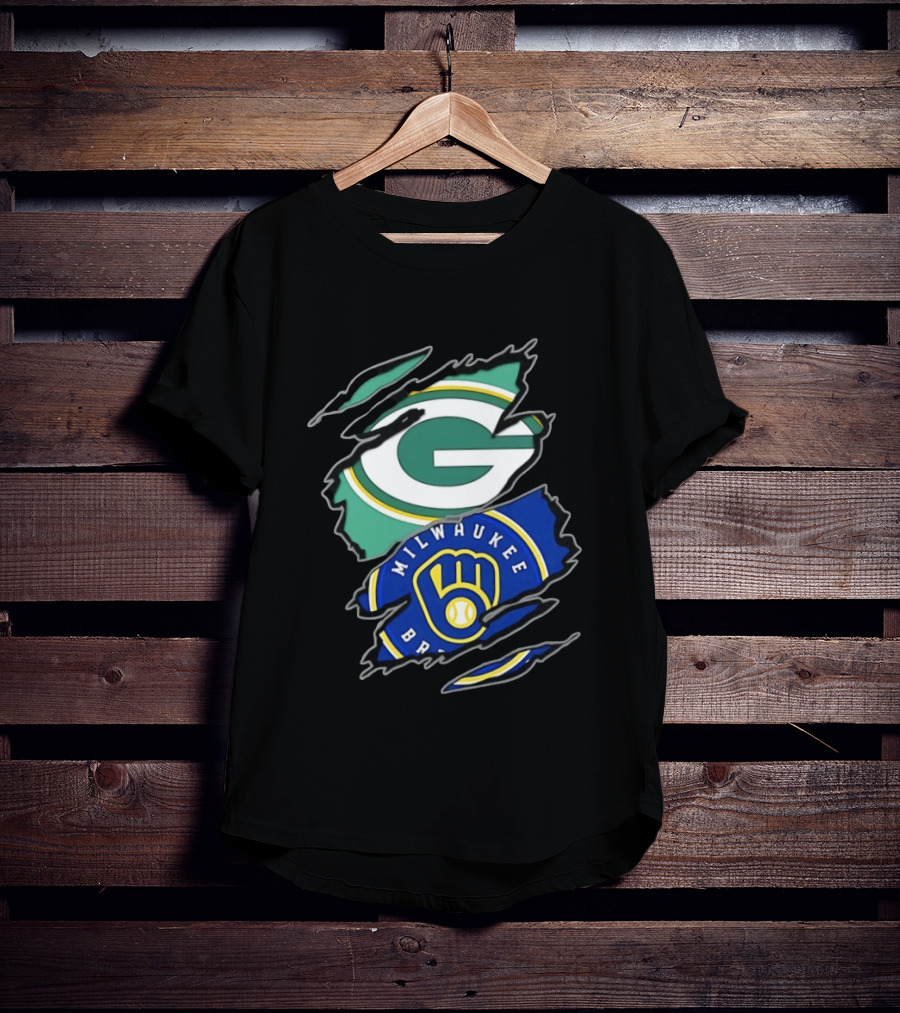 Green Bay Packers Milwaukee Brewers Two Teams One Heart Scratch T-Shirt