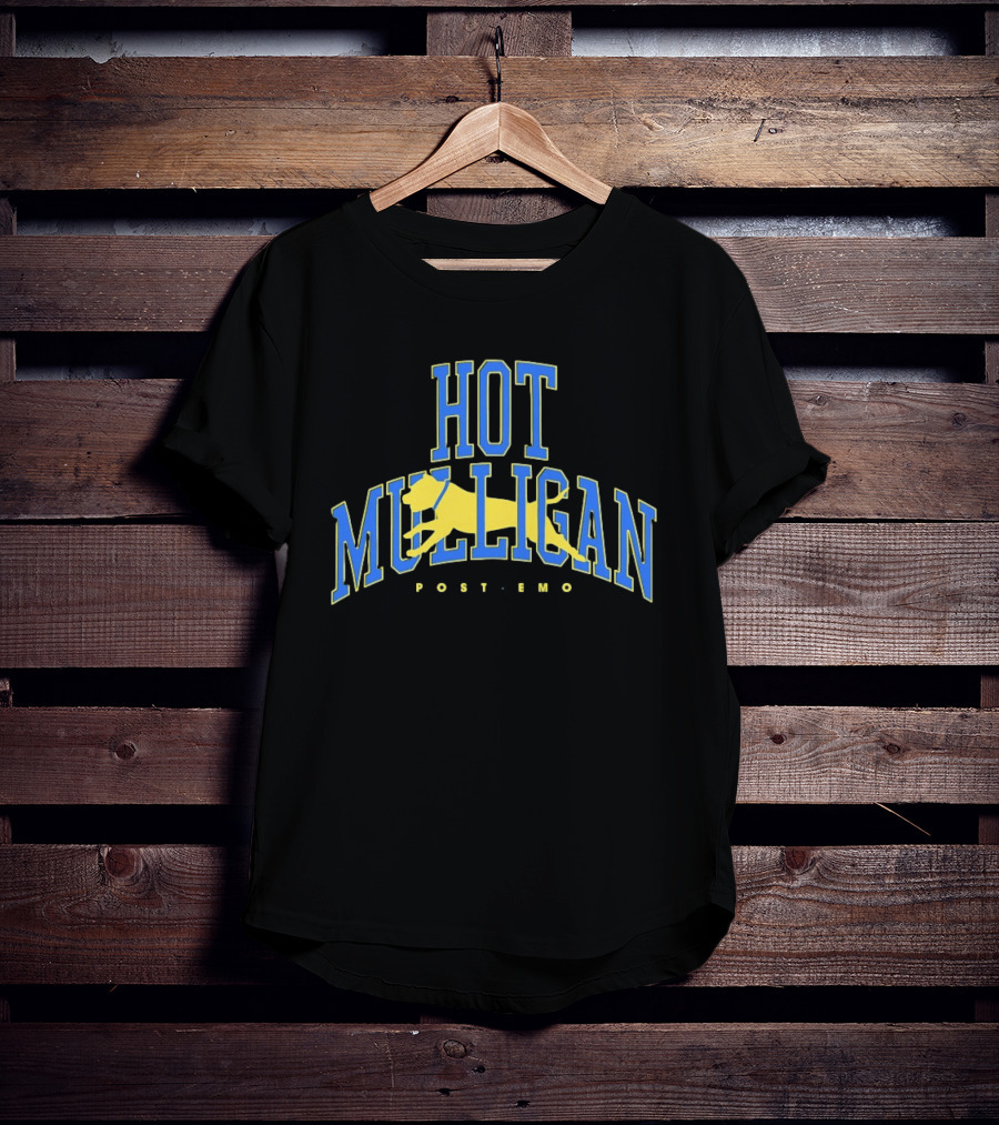 Hot Mulligan Post Emo Dog Graphic With Yellow Canine T-Shirt