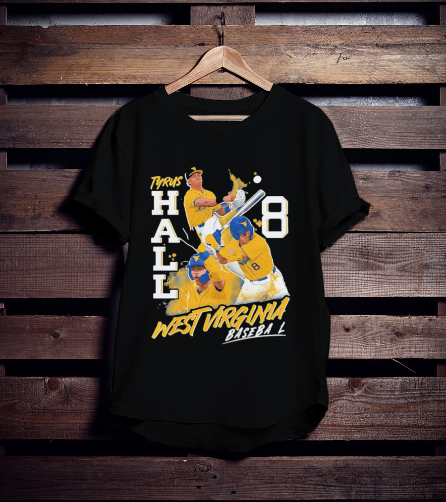 Tyrus Hall 8 West Virginia Baseball Mountaineers T-Shirt