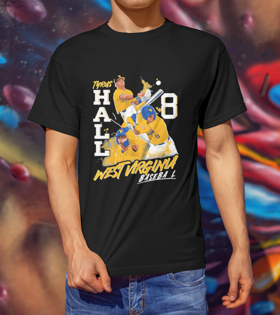 Tyrus Hall 8 West Virginia Baseball Mountaineers T-Shirt