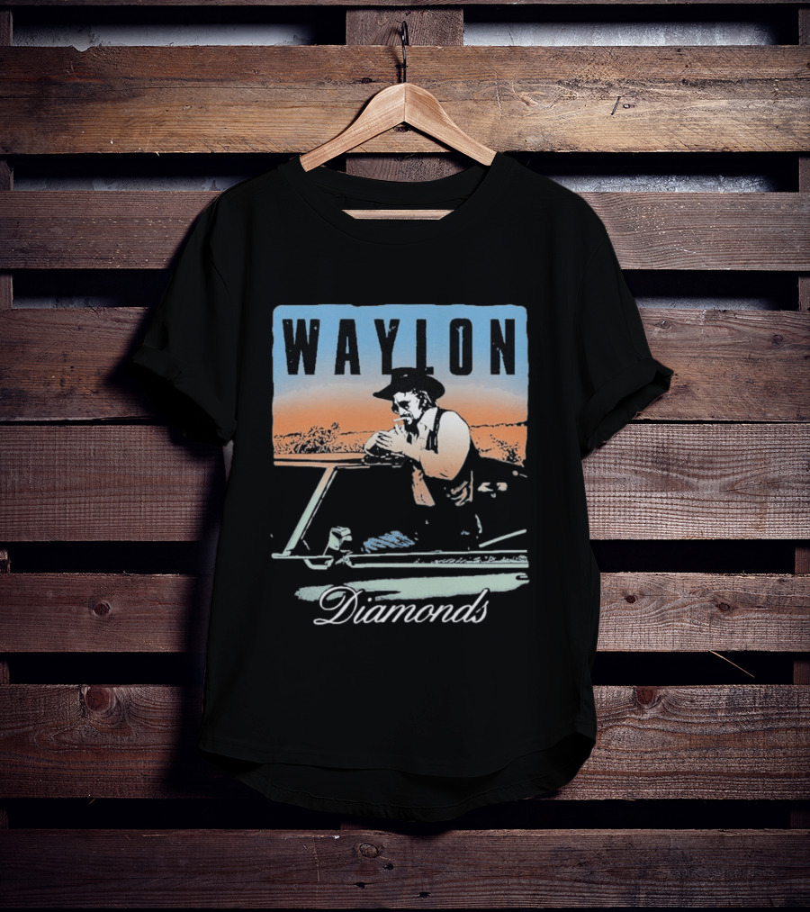 Waylon Jennings Country Music Diamonds Outdoor Scene T-Shirt