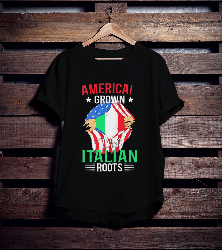 American Grown Italian Roots Flag Inside Patriotic Heritage T-Shirt