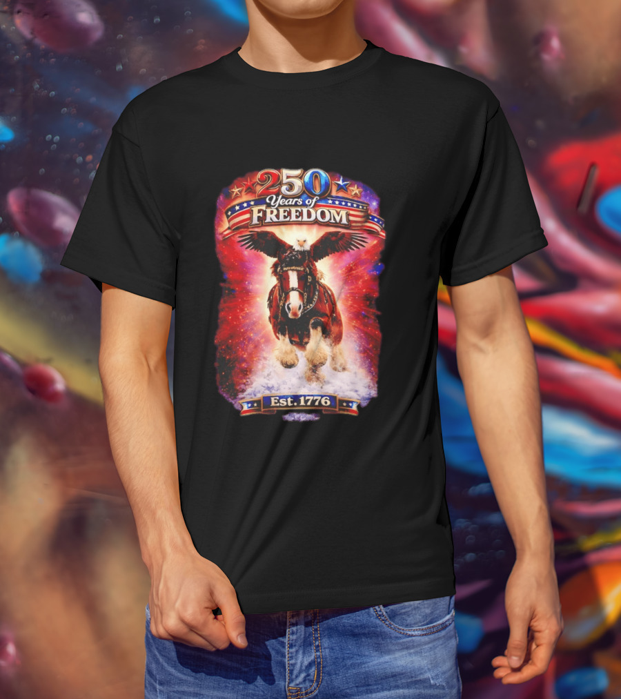 Budweiser 250 Years Of Freedom Eagle Horse Est. 1776 American Patriotic T-Shirt