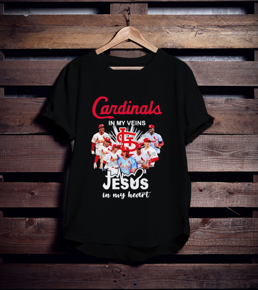 St Louis Cardinals In My Veins Jesus In My Heart Baseball Team Players T-Shirt