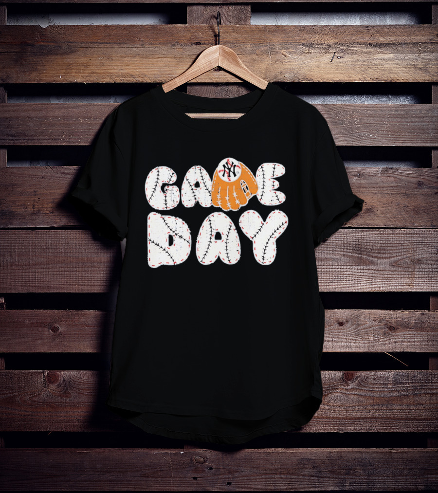 New York Yankees Game Day Baseball MLB NYY Glove And Ball Stitching T-Shirt