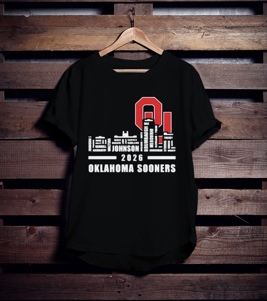 Oklahoma Sooners 2026 Johnson City Skyline Player Name T-Shirt