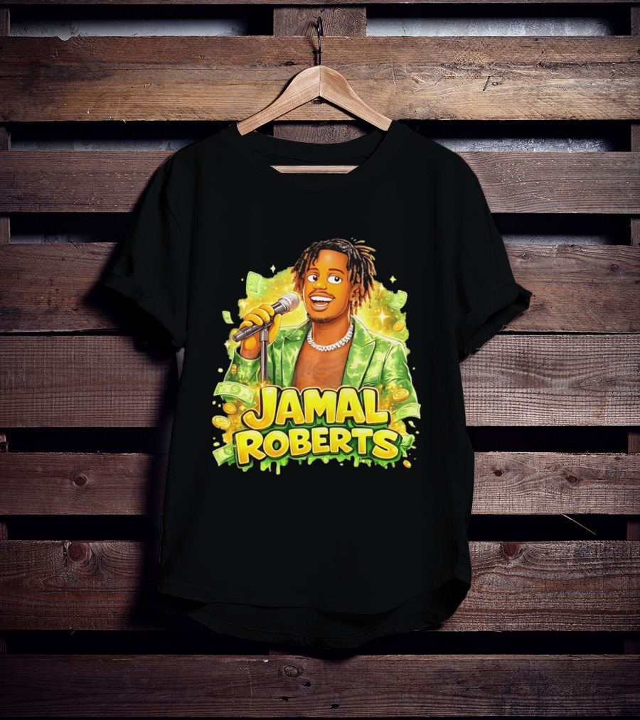 Jamal Roberts 2025 American Idol Winner Illustrated Mic Holding Dollar Sign T-Shirt