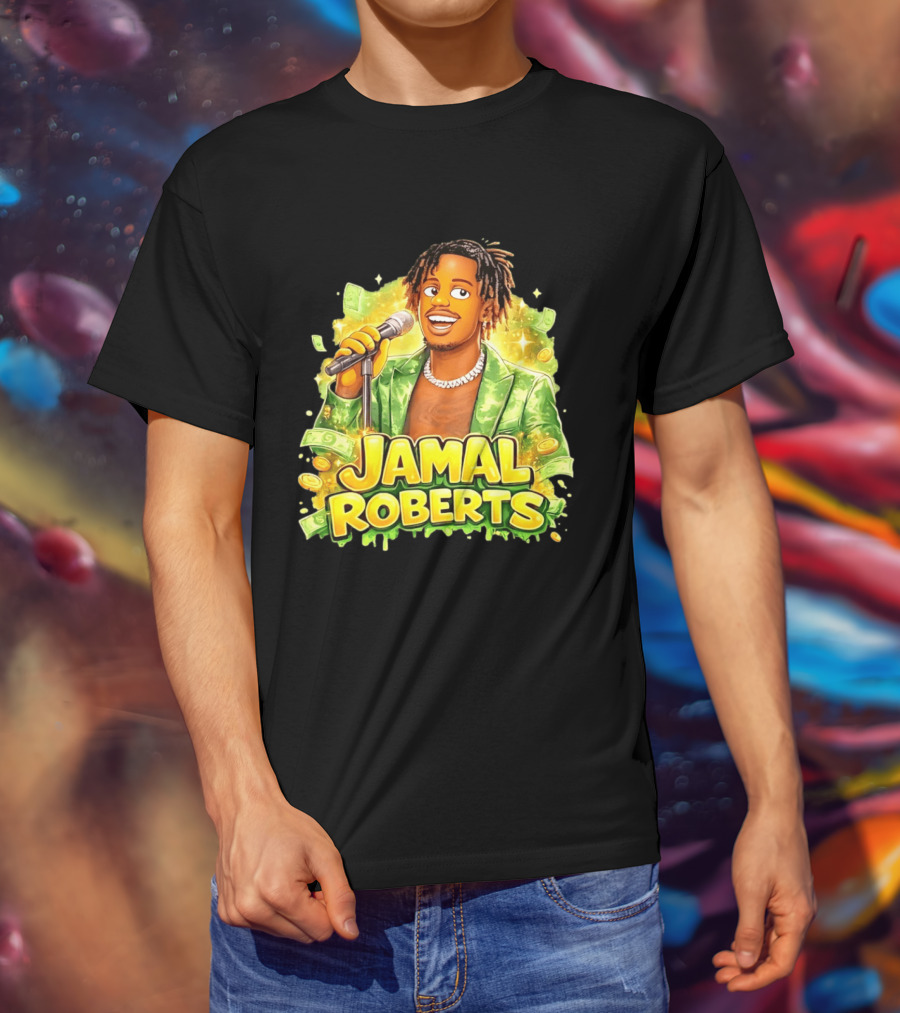 Jamal Roberts 2025 American Idol Winner Illustrated Mic Holding Dollar Sign T-Shirt