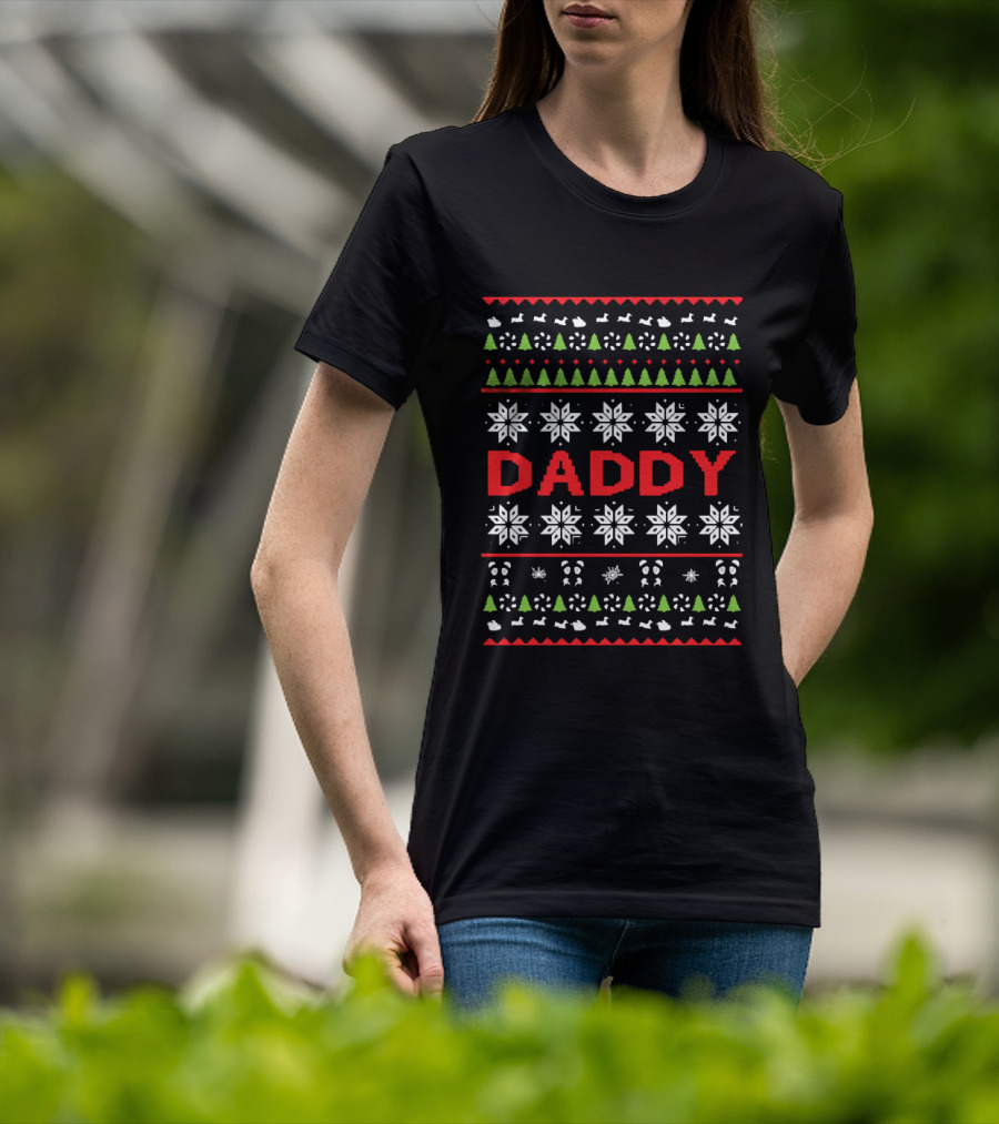 Daddy Ugly Christmas Snowflakes And Trees T-Shirt