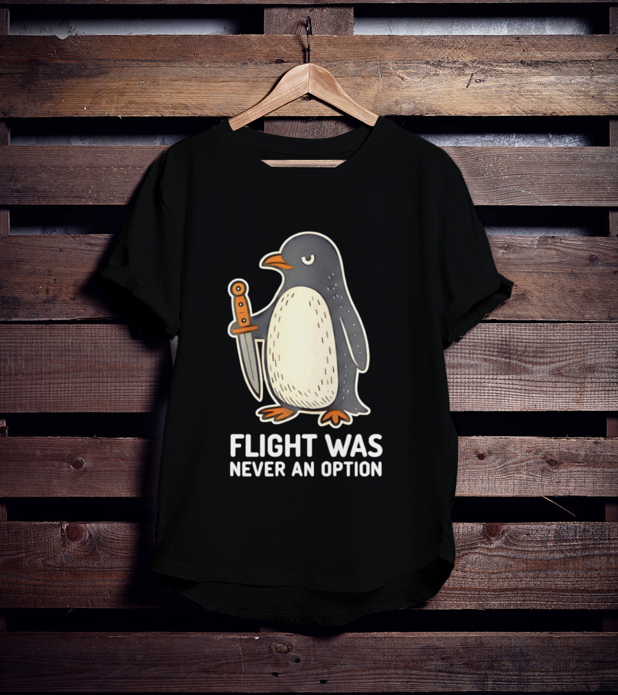 Flight Was Never An Option Cartoon Penguin With Sword T-Shirt