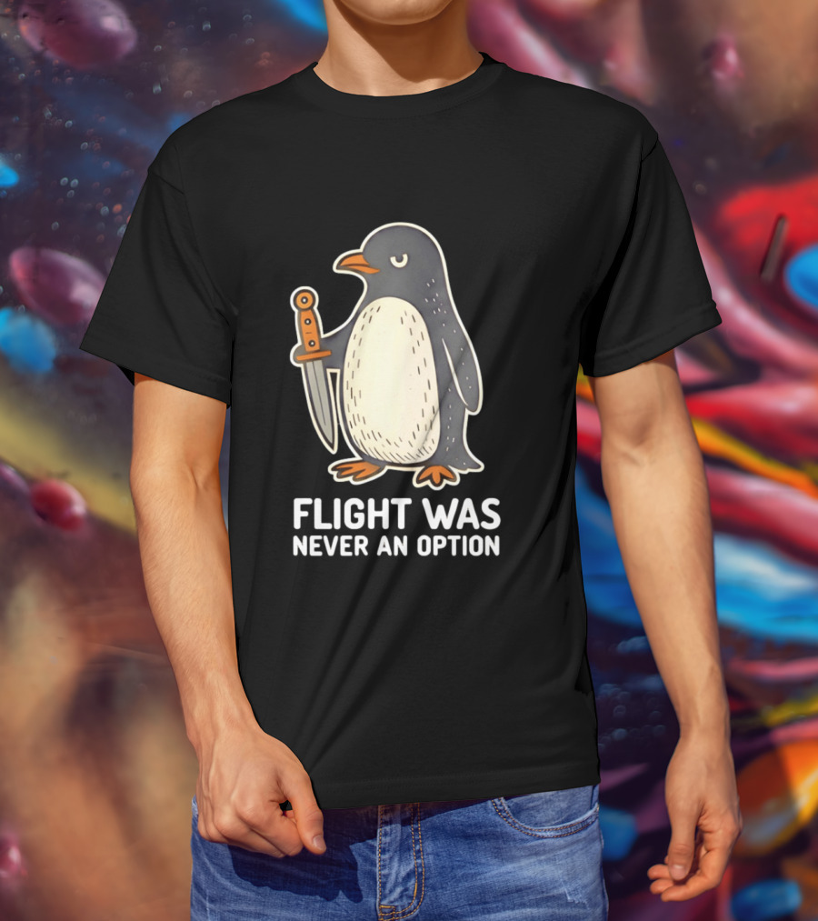 Flight Was Never An Option Cartoon Penguin With Sword T-Shirt