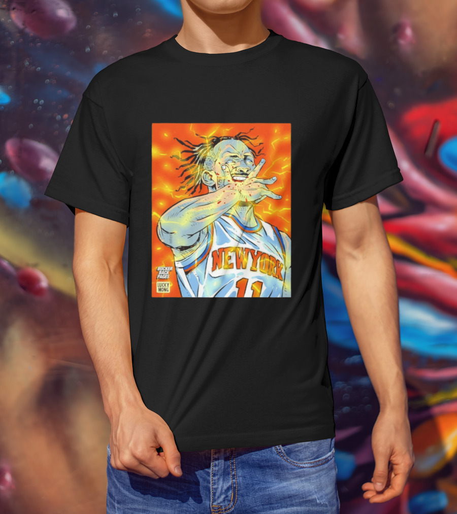 New York Knicks Jalen Brunson Comic Bite By Bocker Back Pages Lucky Mong T-Shirt