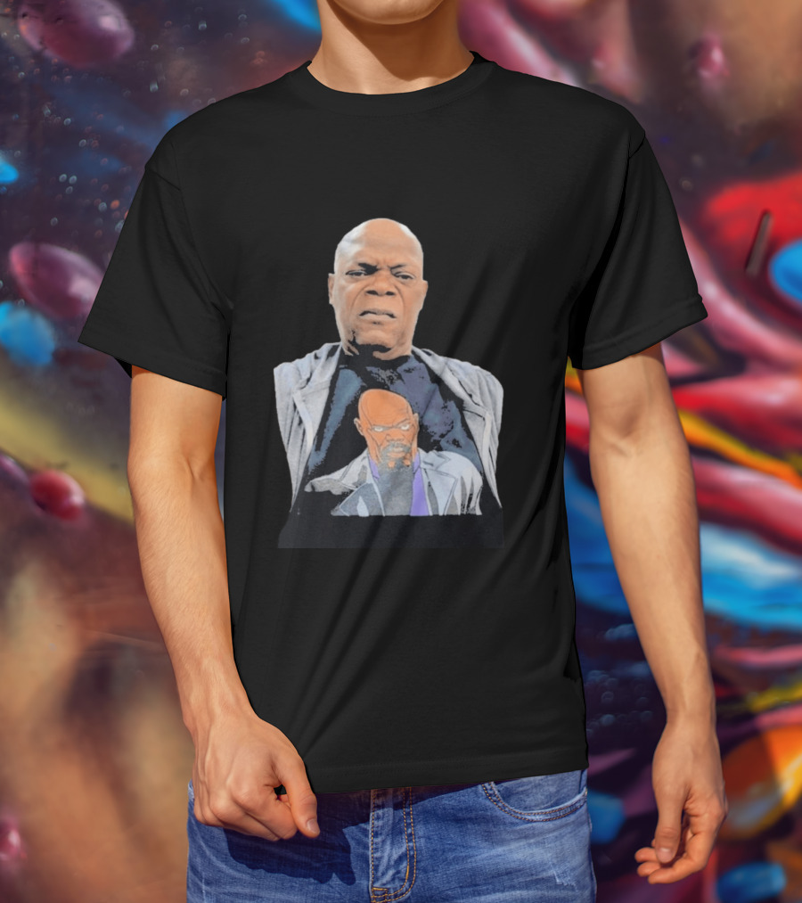 Samuel L. Jackson Wearing Himself On T-Shirt