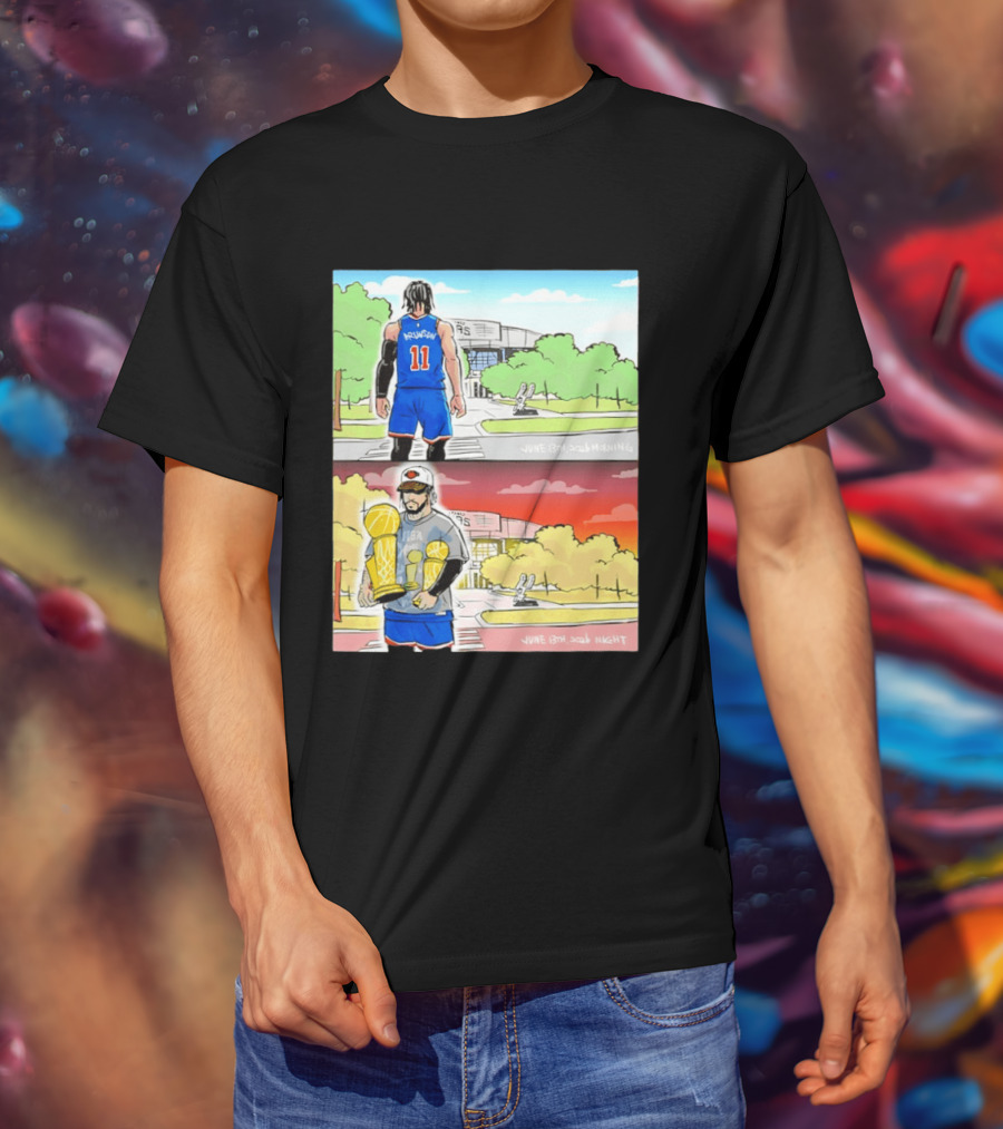 Maki Brunson NY Knicks Jalen Brunson NBA Champs June 13th Morning Night Trophy Comic T-Shirt