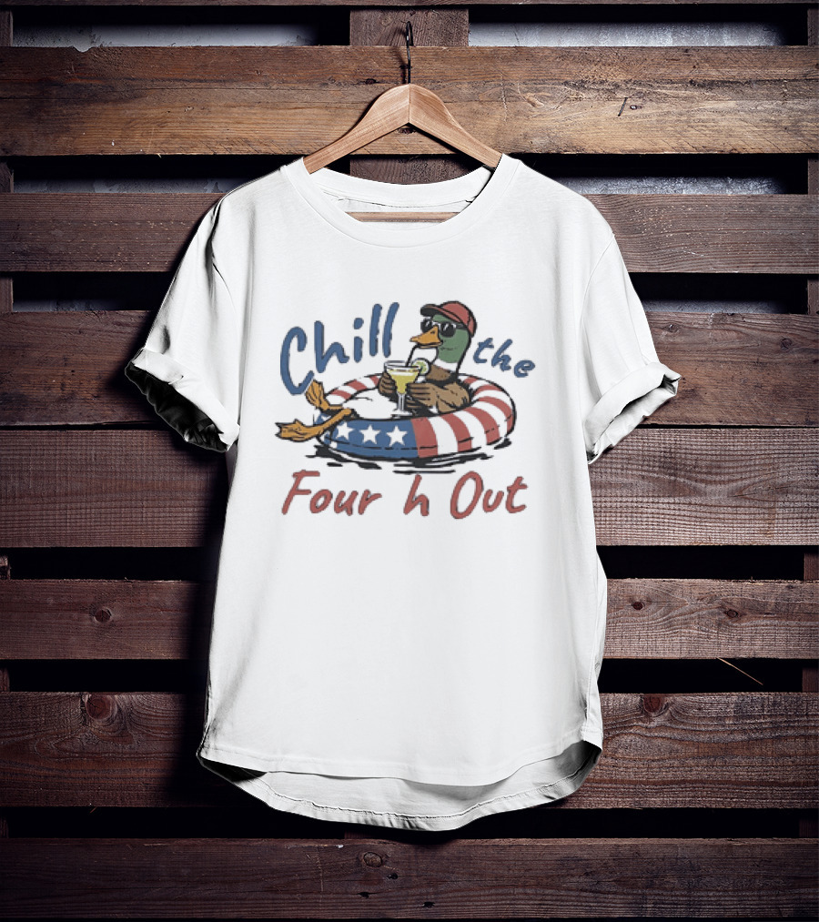 Chill The Fourth Out Mallard Duck Patriotic American Flag Pool Party T-Shirt