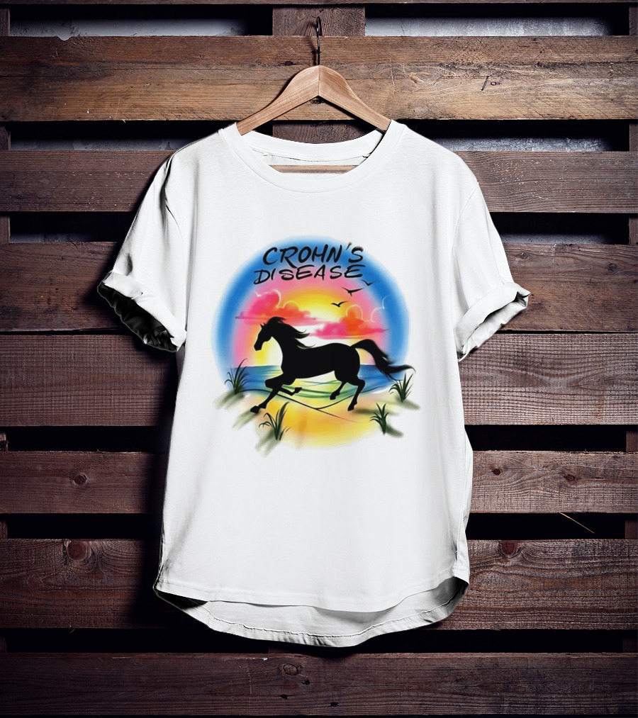 Crohn's Disease Horse Silhouette Beach Sunset Scene T-Shirt