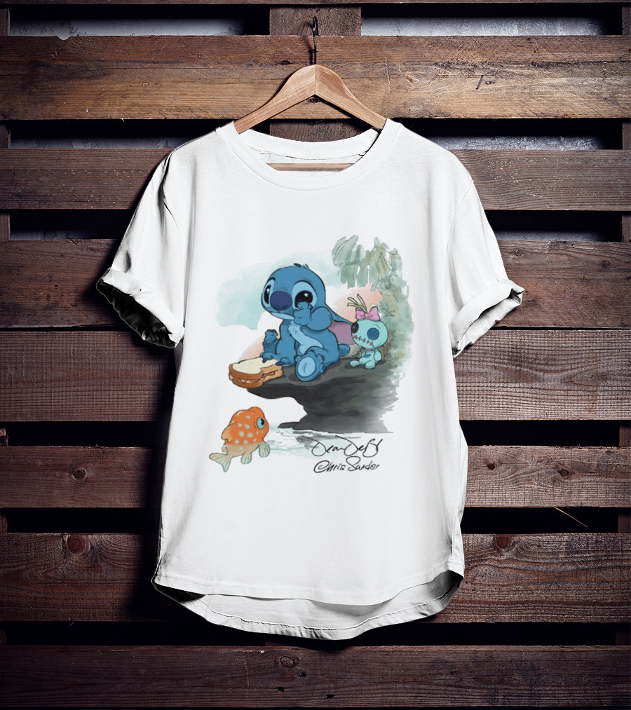 Lilo & Stitch Ohana Alii Stitch And Scrump With Fish And Sandwich T-Shirt
