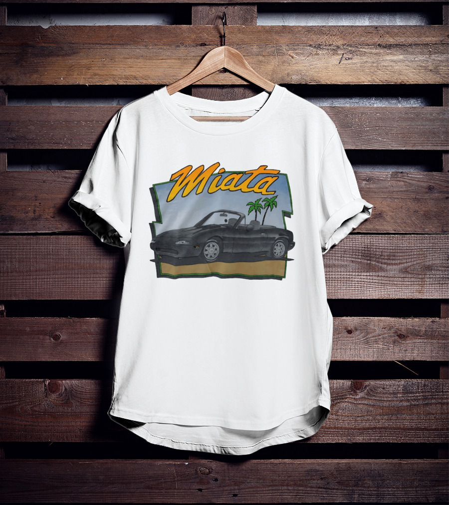 Miata Mazda NA Roadster Convertible With Palm Trees Beach Scene T-Shirt