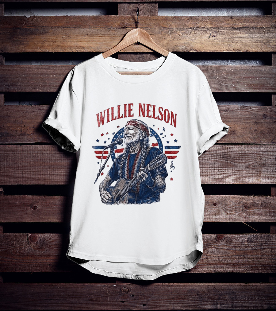 Willie Nelson America The Queen Of Country 250 Years Of Freedom USA Flag Guitar And Microphone T-Shirt
