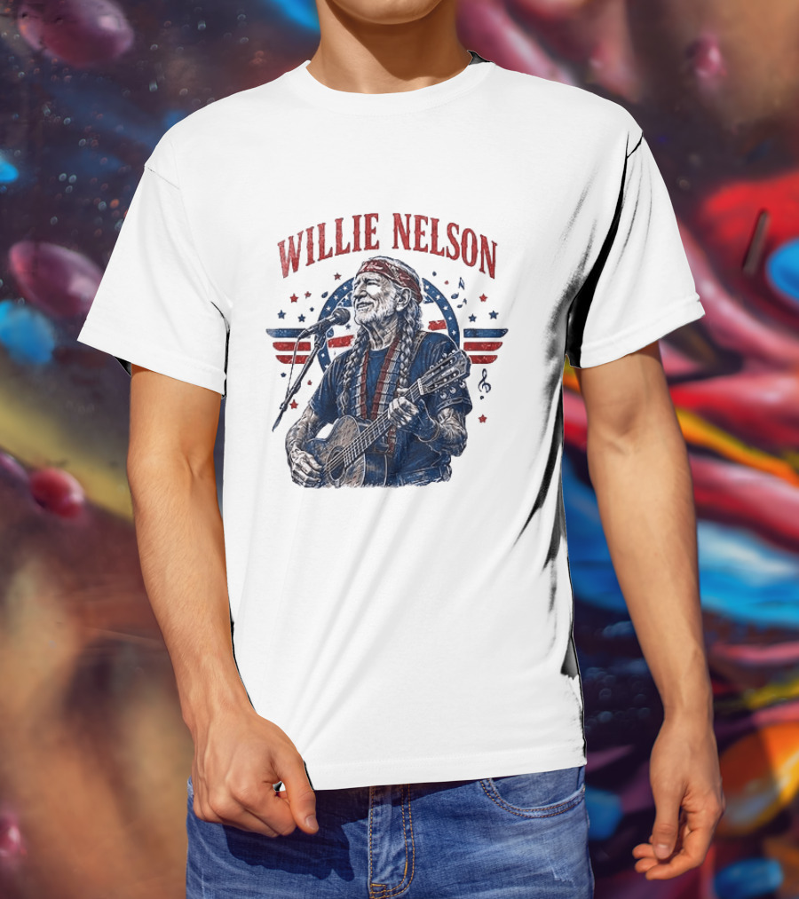Willie Nelson America The Queen Of Country 250 Years Of Freedom USA Flag Guitar And Microphone T-Shirt