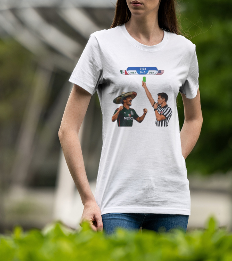 Mexico USA Soccer Rivalry Green Card Referee Moment T-Shirt