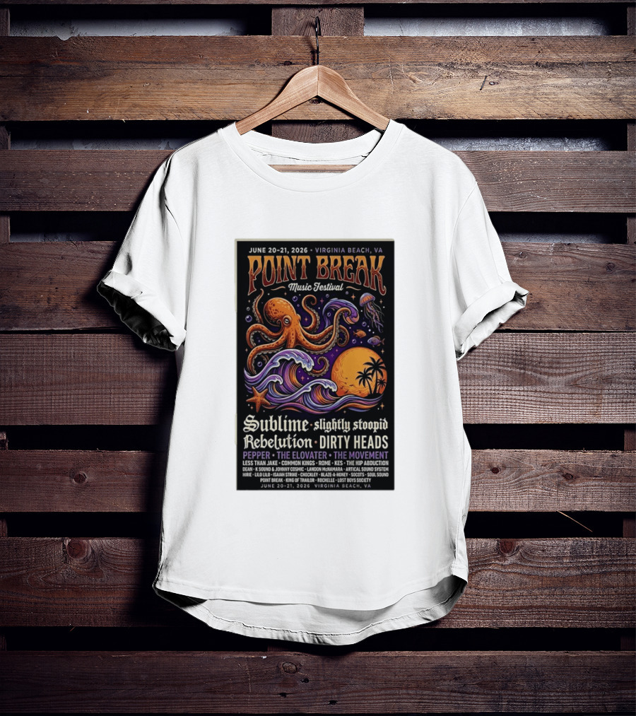 Point Break Music Festival 2026 Virginia Beach Sublime Slightly Stoopid Rebelution Dirty Heads Pepper T-Shirt
