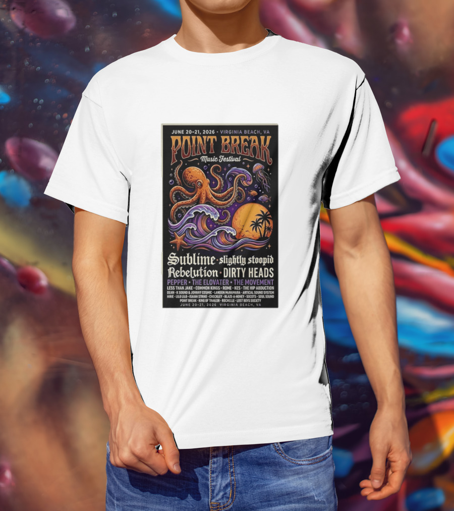 Point Break Music Festival 2026 Virginia Beach Sublime Slightly Stoopid Rebelution Dirty Heads Pepper T-Shirt