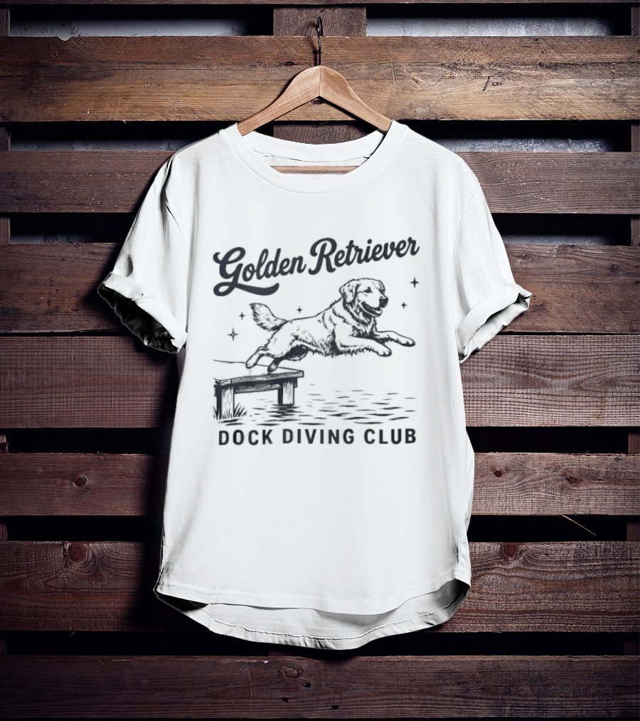 Golden Retriever Dock Diving Club Vintage Style Black And White Dog T-Shirt